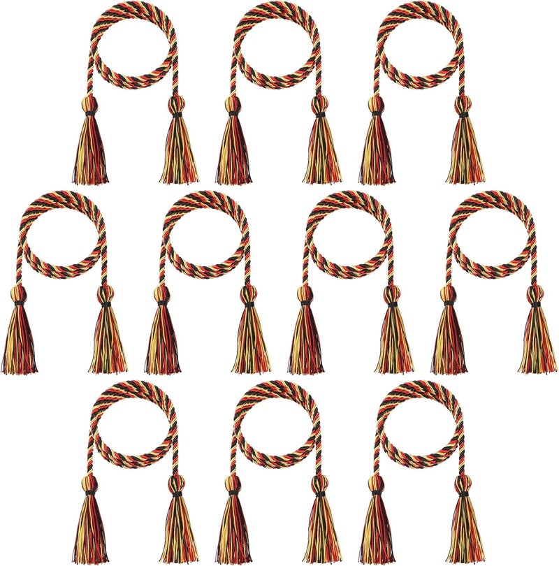 D DODOU 10 Pieces Graduation Cords Polyester Graduation Honor Braided Cords with Sewing Tassels for Bachelor, Master, Doctor 68" Long (Black Red Gold) - Image 1